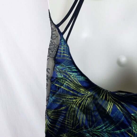 Victoria's Secret Satin Slip Dress Womens L Tropical Sheer Lace Deep V Sexy - Picture 9 of 11